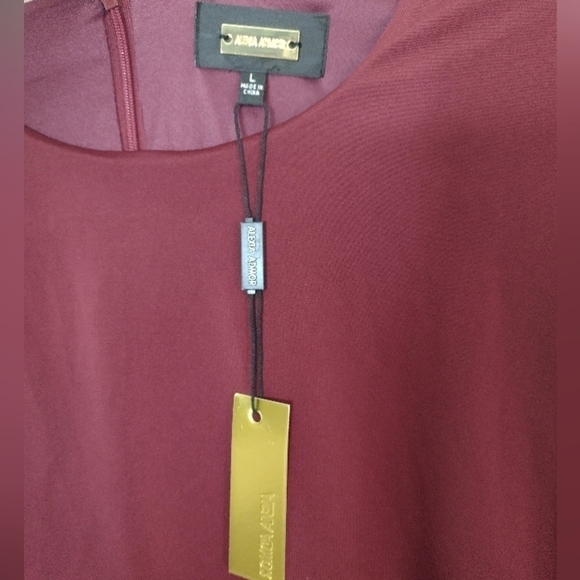 Alexia Admor NWT Long Sleeve Draped Wide-Leg Jumpsuit L Burgundy Stretch - Picture 7 of 10